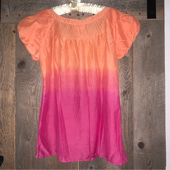 Women’s M SOFT SURROUNDINGS Orange Pink Ombré Peasant Top Cotton Silk SS Top EXC - Picture 6 of 12